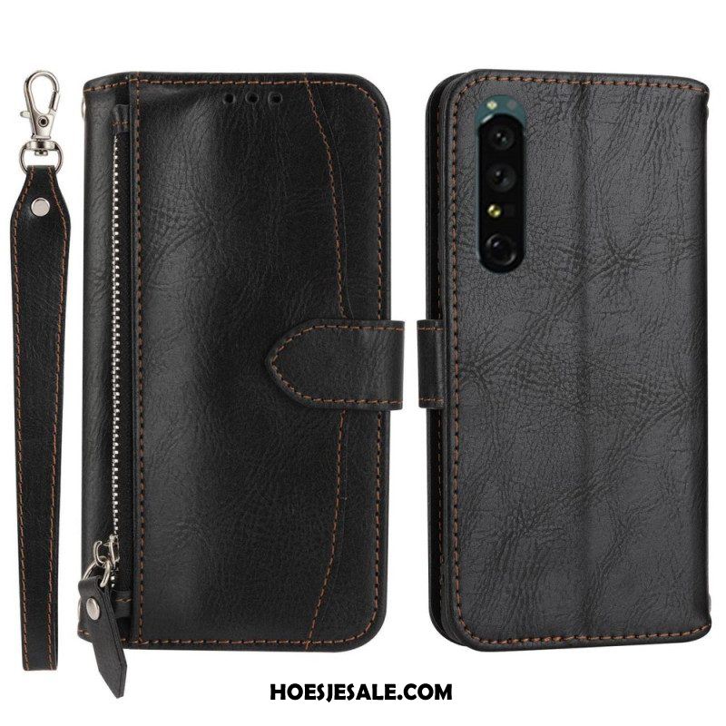 Folio-hoesje voor Sony Xperia 1 IV Portemonnee Leren Portemonnee Met Lanyard En Schouderriem