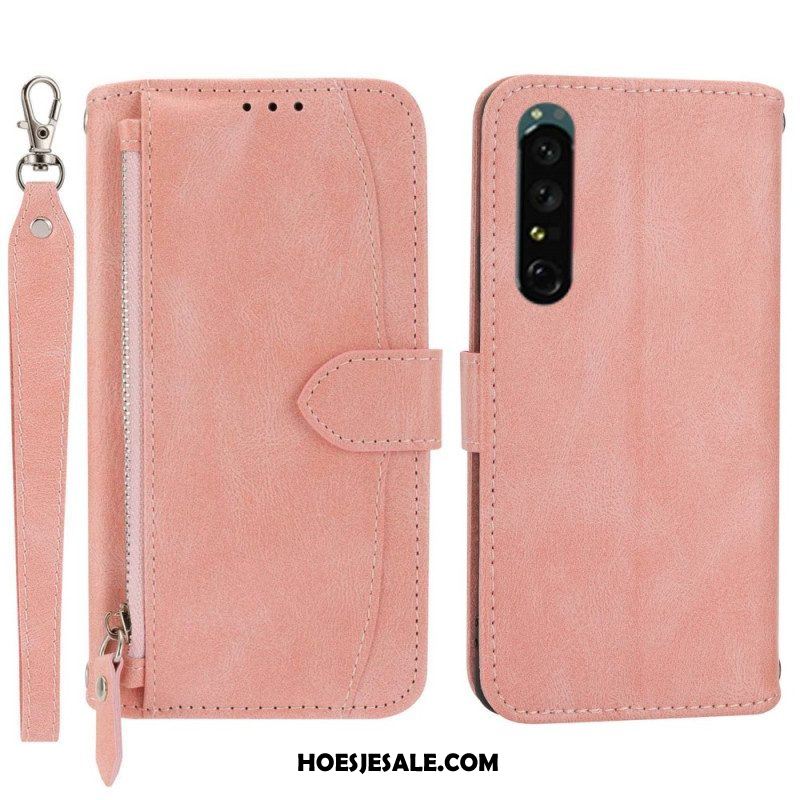 Folio-hoesje voor Sony Xperia 1 IV Portemonnee Leren Portemonnee Met Lanyard En Schouderriem