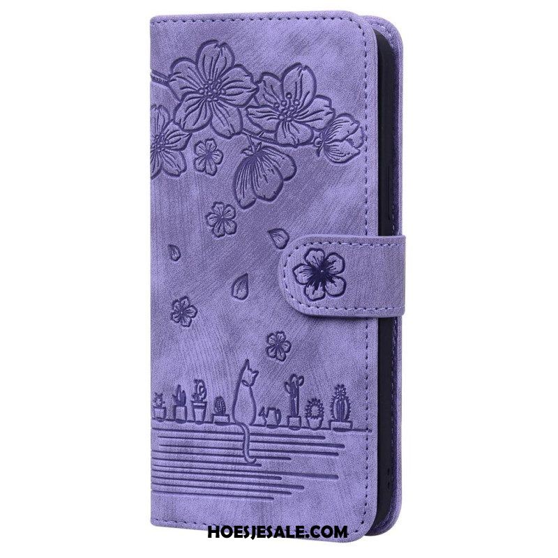 Folio-hoesje voor Xiaomi 12 / 12X Met Ketting Bloemen String Kat