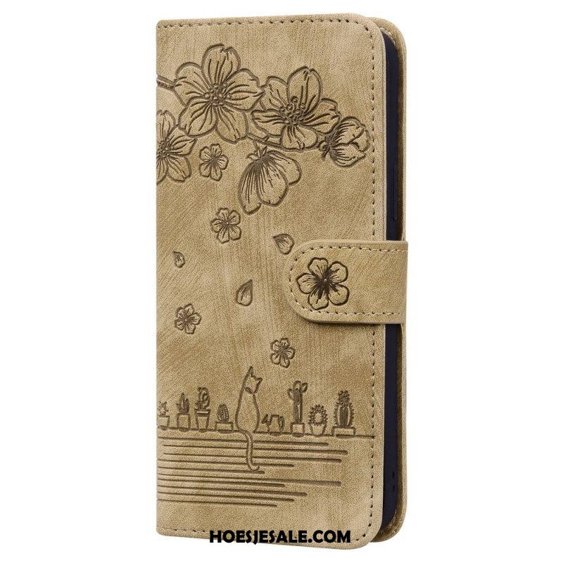 Folio-hoesje voor Xiaomi 12 / 12X Met Ketting Bloemen String Kat