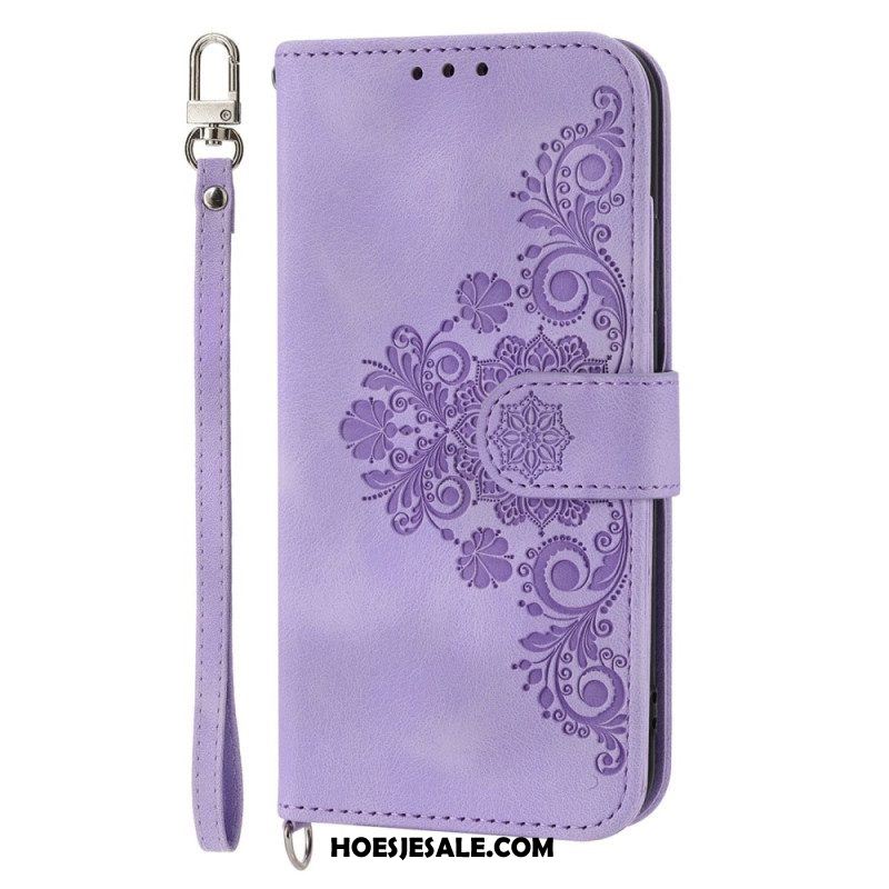 Folio-hoesje voor Xiaomi 12 Lite Met Ketting Bloemen Strappy En Schouderriem