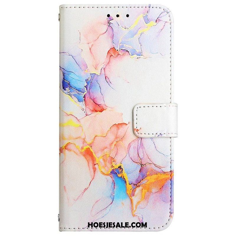 Folio-hoesje voor Xiaomi 12 Pro Met Ketting Gestreept Aquarel Marmer