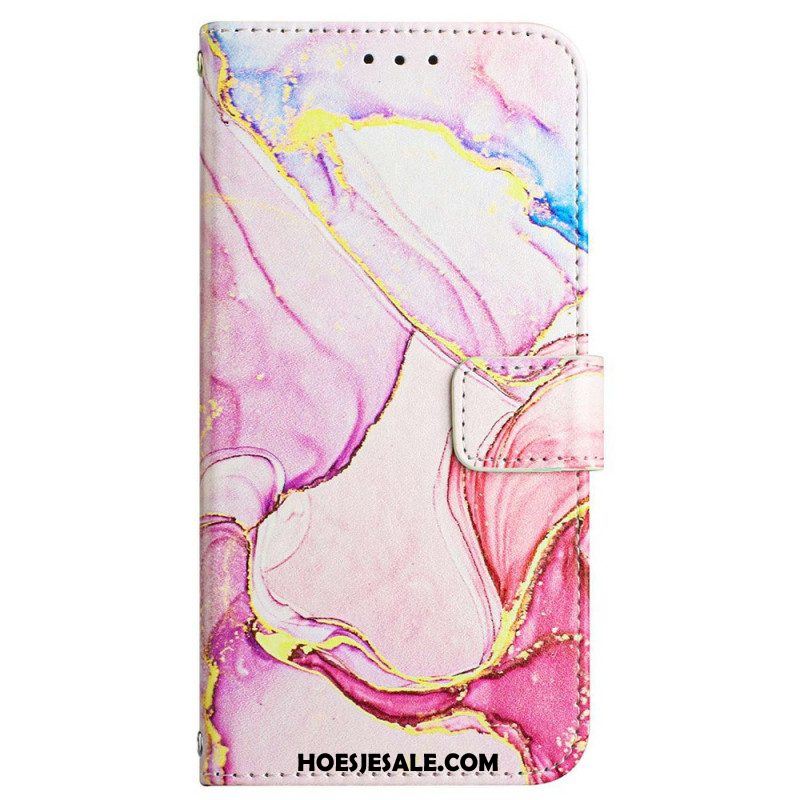 Folio-hoesje voor Xiaomi 12 Pro Met Ketting Gestreept Aquarel Marmer