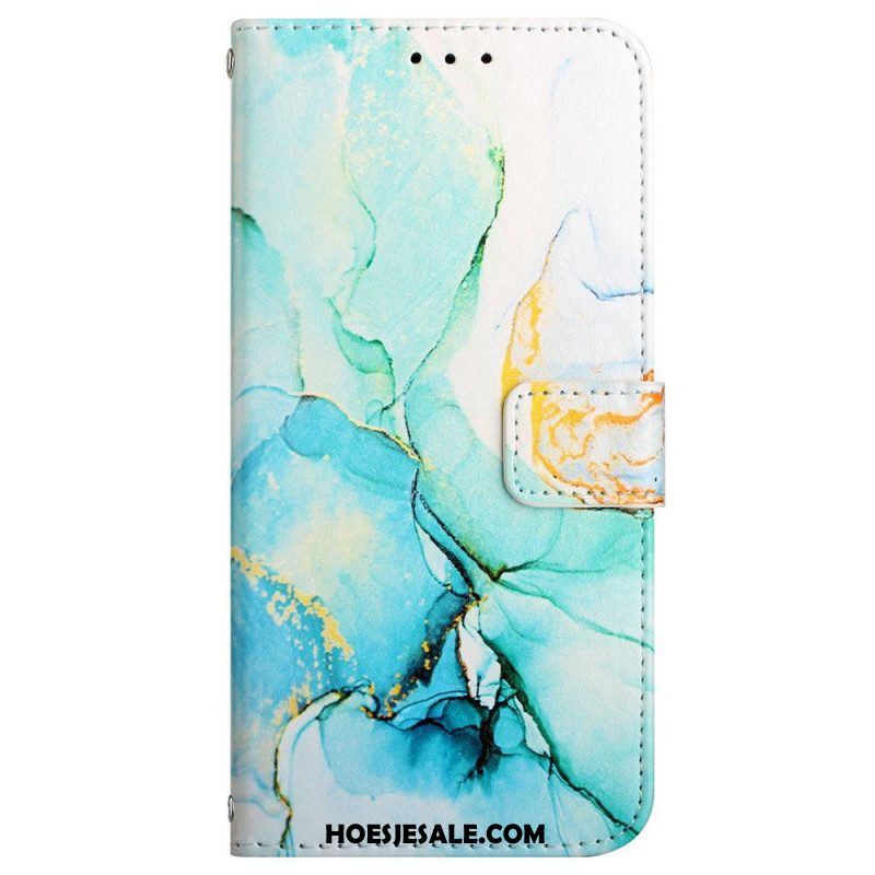 Folio-hoesje voor Xiaomi 12 Pro Met Ketting Gestreept Aquarel Marmer