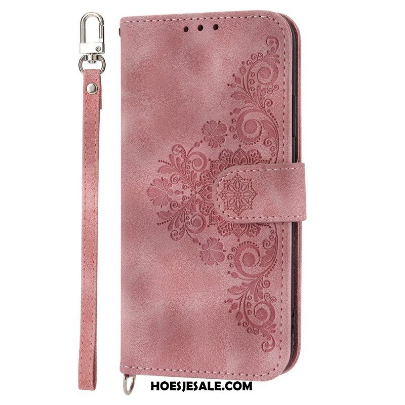 Folio-hoesje voor Xiaomi 13 Kanten Bloemen Met Riem En Schouderriem