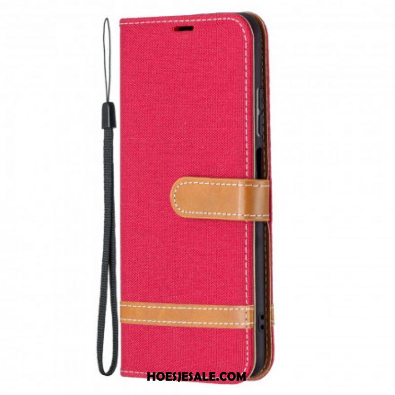 Folio-hoesje voor Xiaomi Redmi Note 10 / 10S Met Ketting Band Van Stof En Leereffect