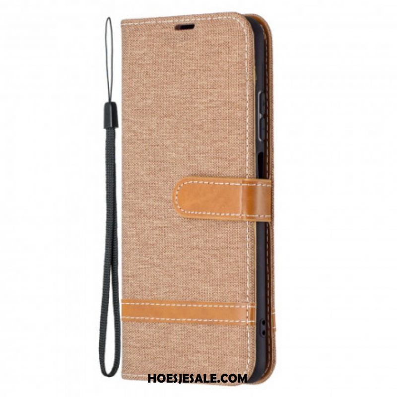 Folio-hoesje voor Xiaomi Redmi Note 10 / 10S Met Ketting Band Van Stof En Leereffect