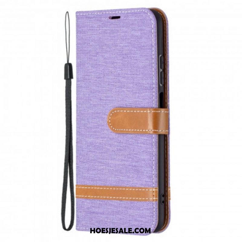 Folio-hoesje voor Xiaomi Redmi Note 10 / 10S Met Ketting Band Van Stof En Leereffect