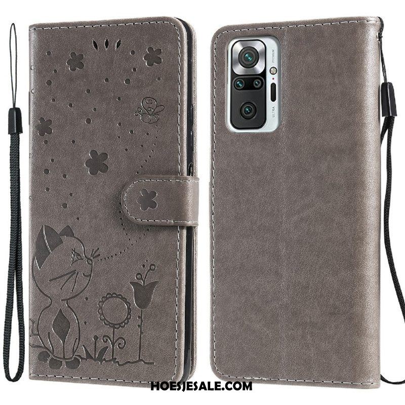 Folio-hoesje voor Xiaomi Redmi Note 10 Pro Met Ketting Kat En Bij Met Lanyard