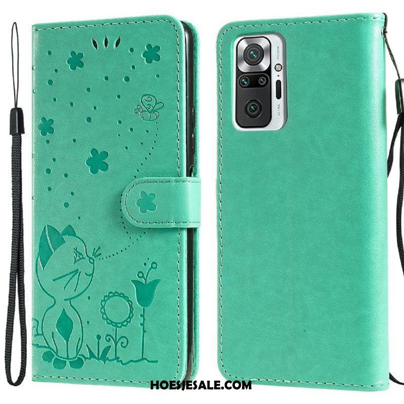 Folio-hoesje voor Xiaomi Redmi Note 10 Pro Met Ketting Kat En Bij Met Lanyard