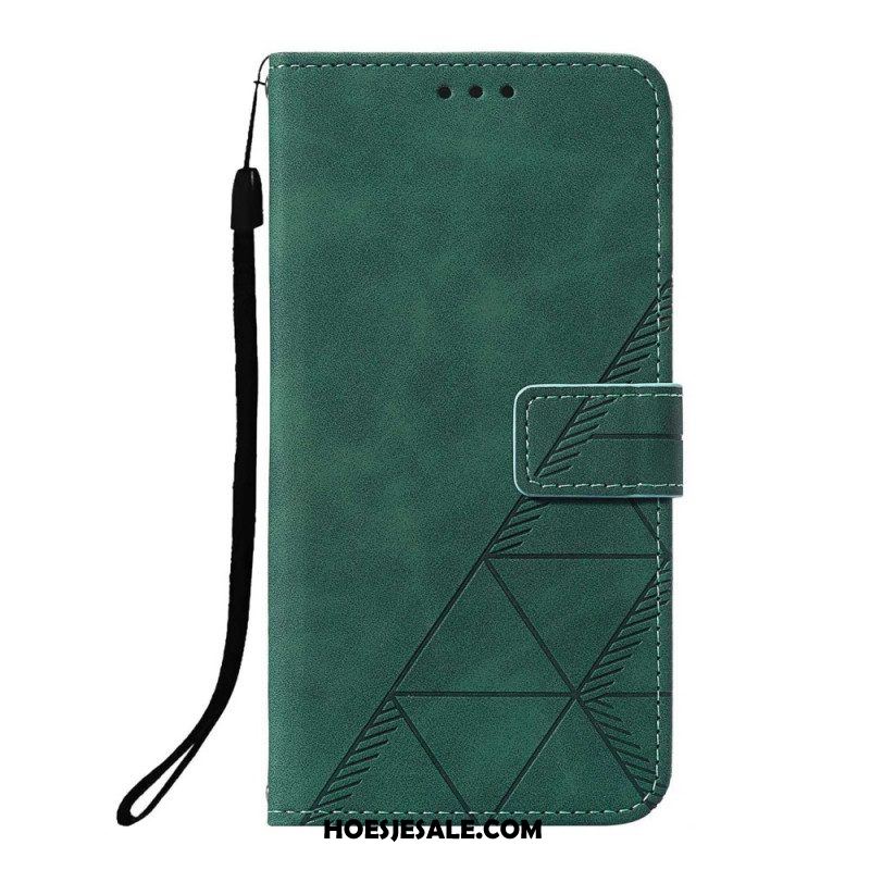 Folio-hoesje voor Xiaomi Redmi Note 10 Pro Met Ketting Strappy Geometrische Lederen Stijl