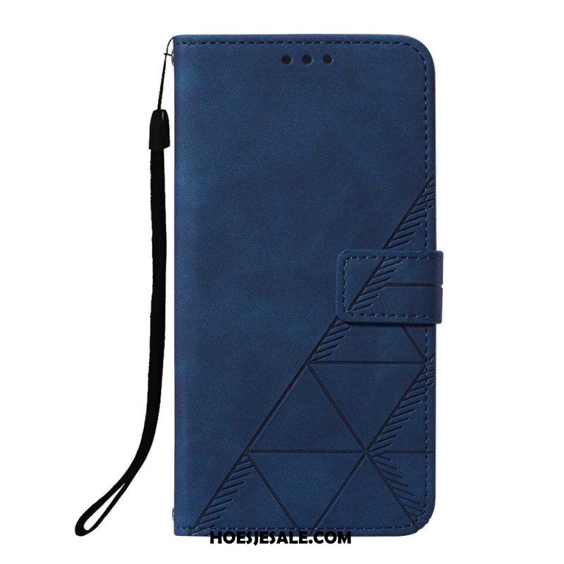 Folio-hoesje voor Xiaomi Redmi Note 10 Pro Met Ketting Strappy Geometrische Lederen Stijl