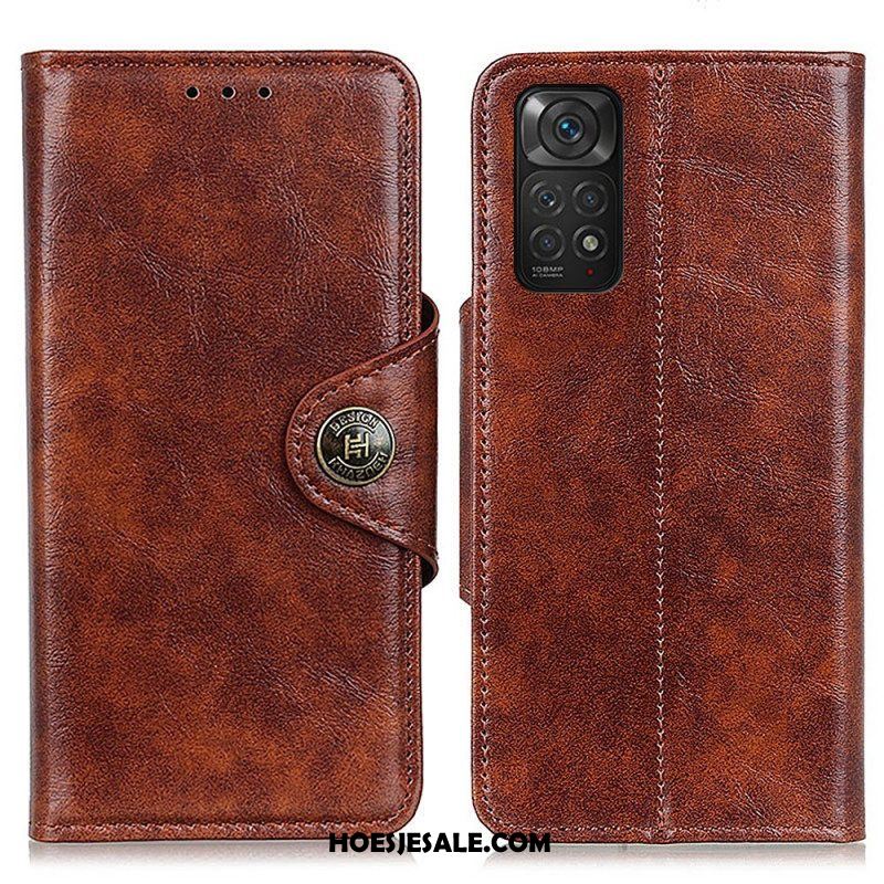 Folio-hoesje voor Xiaomi Redmi Note 11 / 11S Glanzende Knop Van Imitatieleer