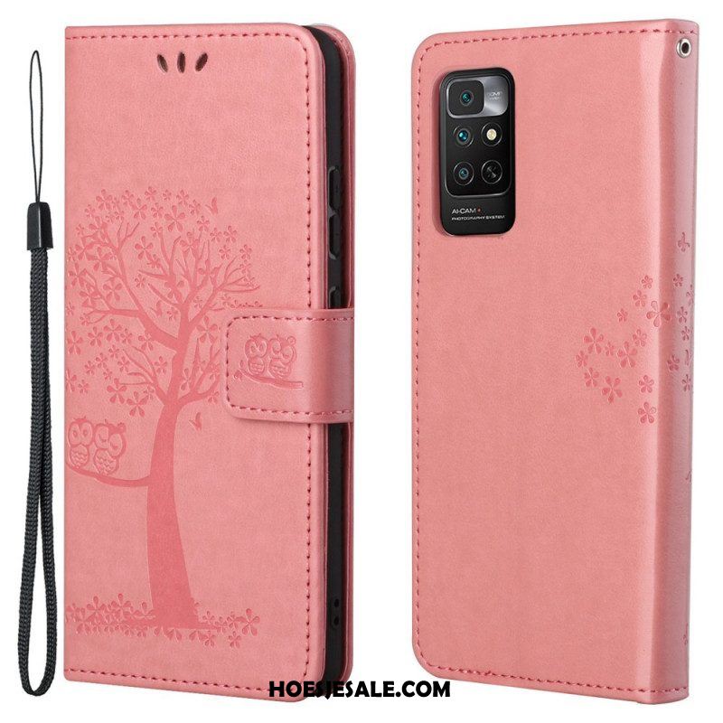 Folio-hoesje voor Xiaomi Redmi Note 11 / 11S Met Ketting String Boom En Uilen