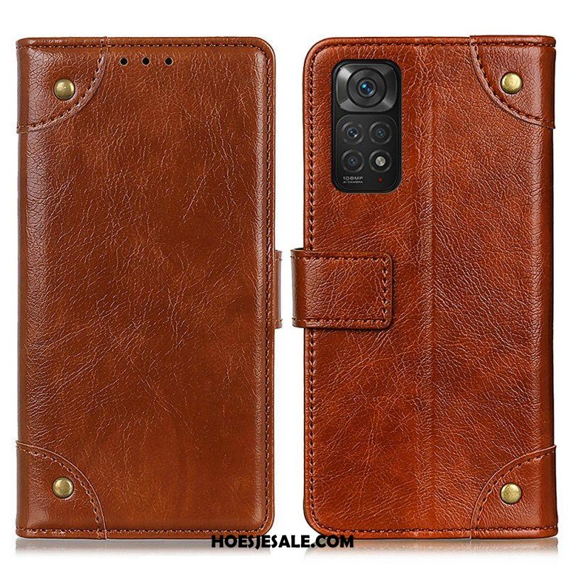 Folio-hoesje voor Xiaomi Redmi Note 11 / 11S Stijl Nappa Lederen Vintage Klinknagels