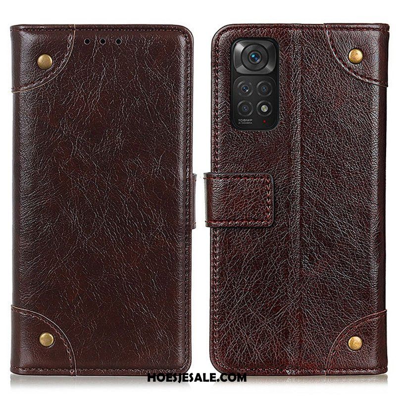 Folio-hoesje voor Xiaomi Redmi Note 11 / 11S Stijl Nappa Lederen Vintage Klinknagels