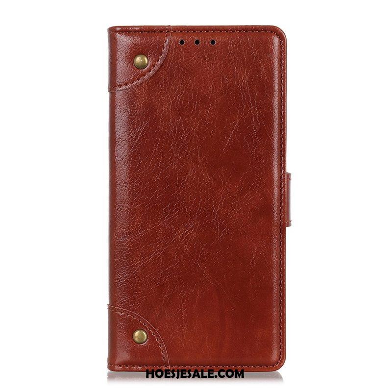 Folio-hoesje voor Xiaomi Redmi Note 11 Pro / 11 Pro 5G Stijl Nappa Lederen Vintage Klinknagels