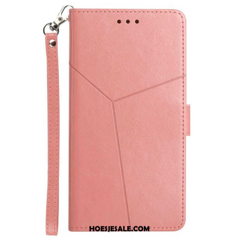 Folio-hoesje voor Xiaomi Redmi Note 11 Pro Plus 5G Met Ketting Strappy Geometrische Lederen Stijl