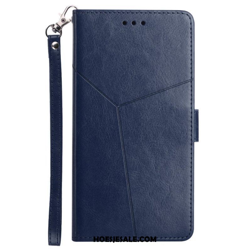 Folio-hoesje voor Xiaomi Redmi Note 11 Pro Plus 5G Met Ketting Strappy Geometrische Lederen Stijl