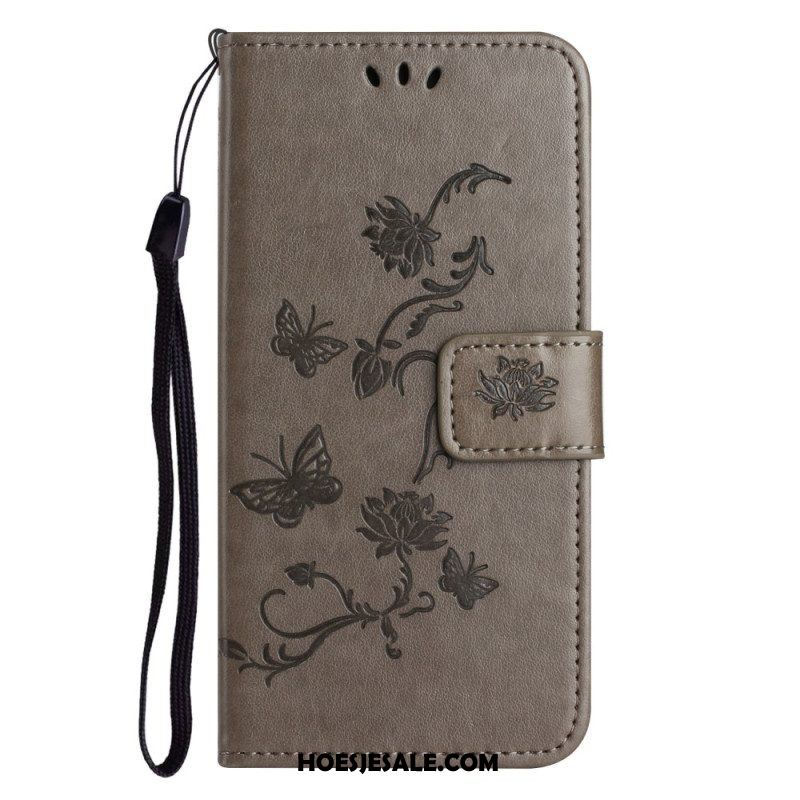 Folio-hoesje voor Xiaomi Redmi Note 12 4G Met Ketting Bloemen En Vlinders Met Riem