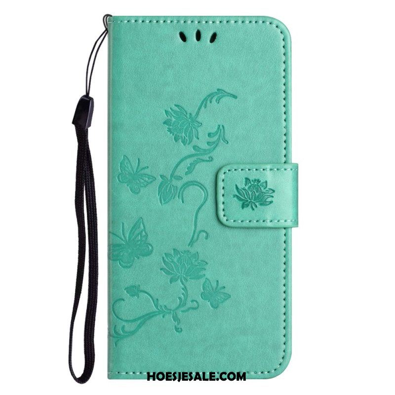 Folio-hoesje voor Xiaomi Redmi Note 12 4G Met Ketting Bloemen En Vlinders Met Riem