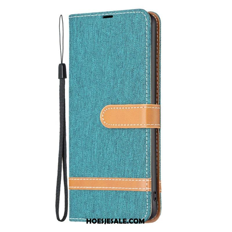 Folio-hoesje voor Xiaomi Redmi Note 12 5G Met Ketting Band Van Stof En Leereffect