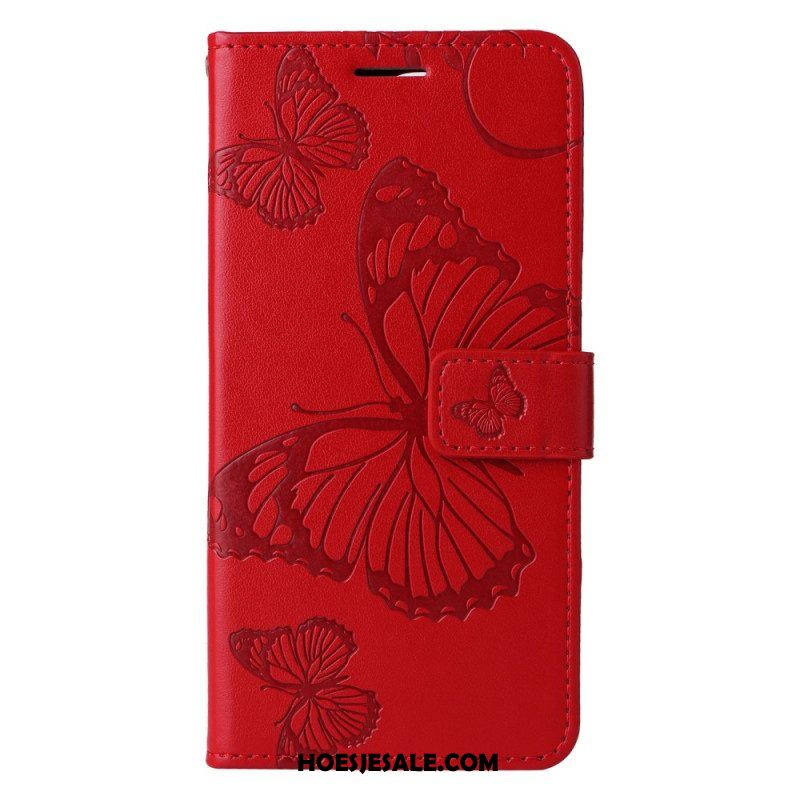 Folio-hoesje voor Xiaomi Redmi Note 12 5G Met Ketting Gigantische Riemvlinders