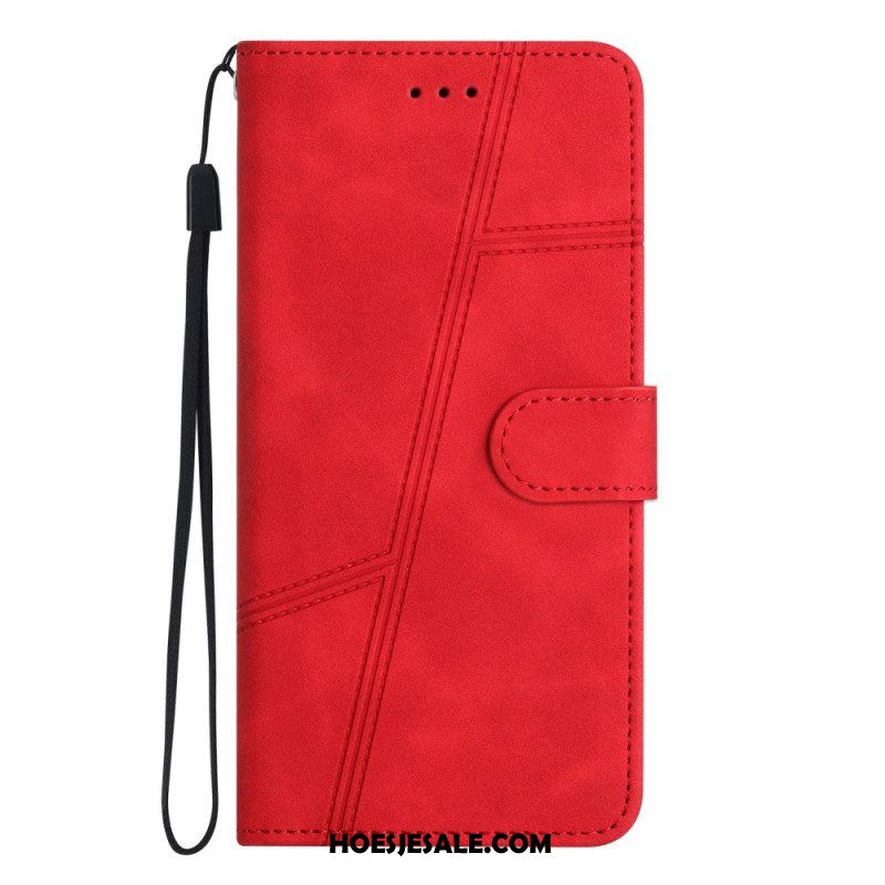 Folio-hoesje voor Xiaomi Redmi Note 12 5G Met Ketting Strappy Geometrische Lederen Stijl
