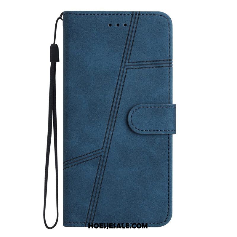 Folio-hoesje voor Xiaomi Redmi Note 12 5G Met Ketting Strappy Geometrische Lederen Stijl