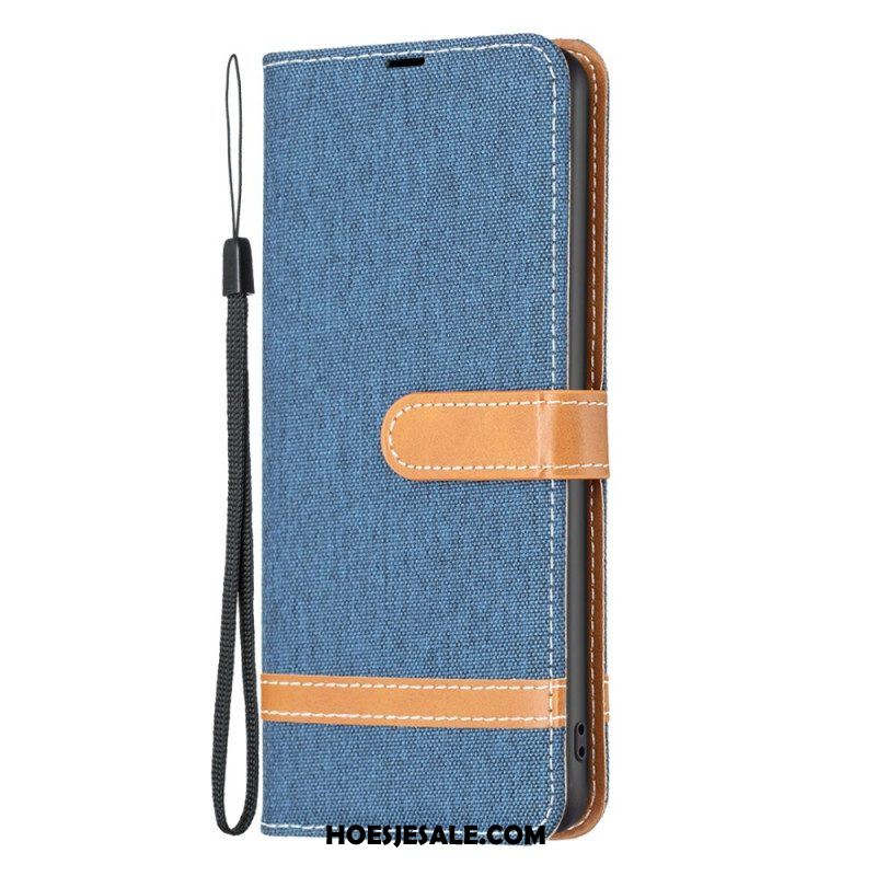 Folio-hoesje voor Xiaomi Redmi Note 12 Pro Met Ketting Band Van Stof En Leereffect