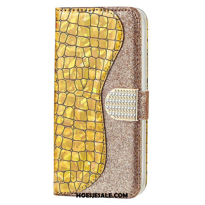 Folio-hoesje voor iPhone 13 Mini Krokodil Diamanten