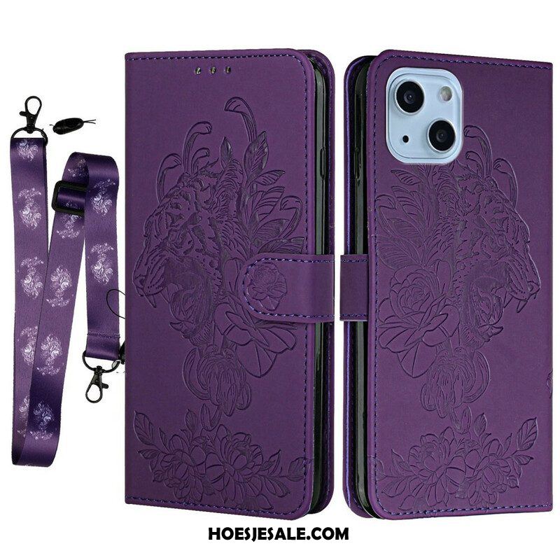 Folio-hoesje voor iPhone 13 Mini Met Ketting Barokke Strappy Tijger