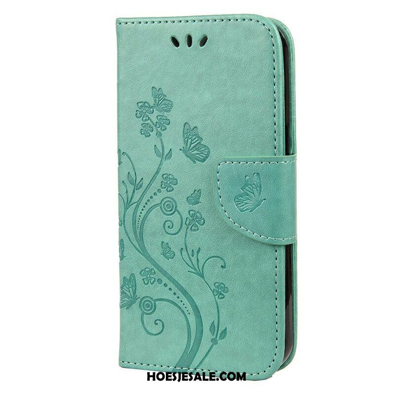 Folio-hoesje voor iPhone 13 Mini Met Ketting Strakke Bloemen