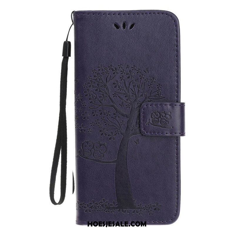 Folio-hoesje voor iPhone 13 Mini Met Ketting String Boom En Uilen