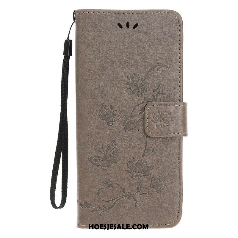 Folio-hoesje voor iPhone 13 Mini Met Ketting Vlinders En Bloemen Riem