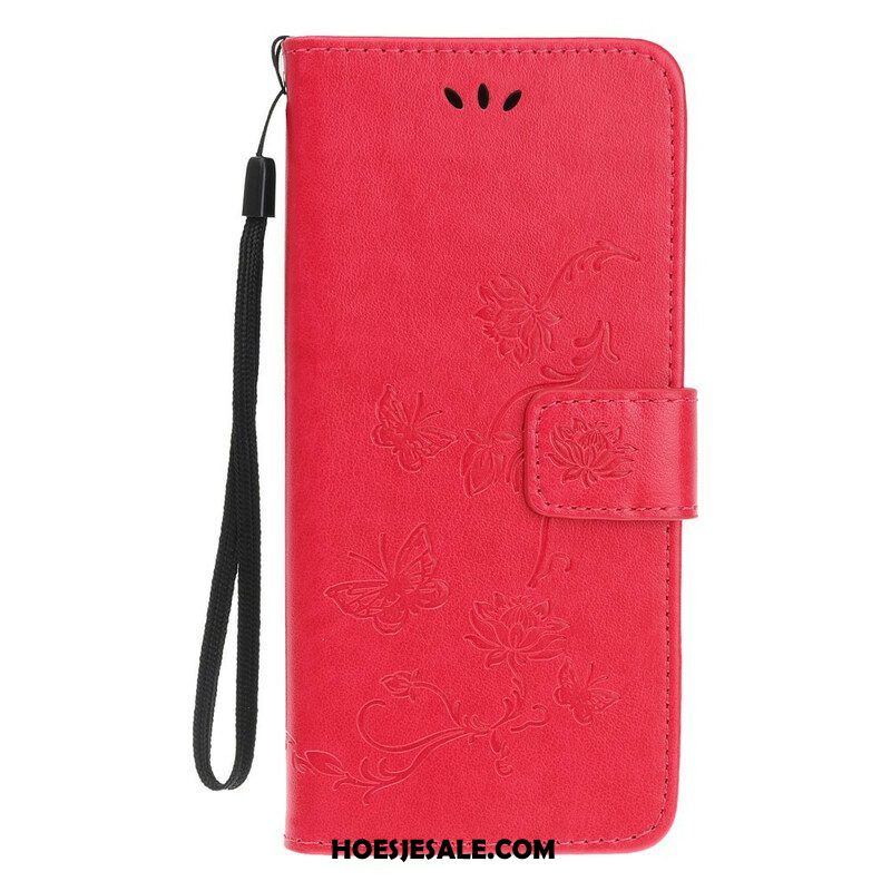 Folio-hoesje voor iPhone 13 Mini Met Ketting Vlinders En Bloemen Riem