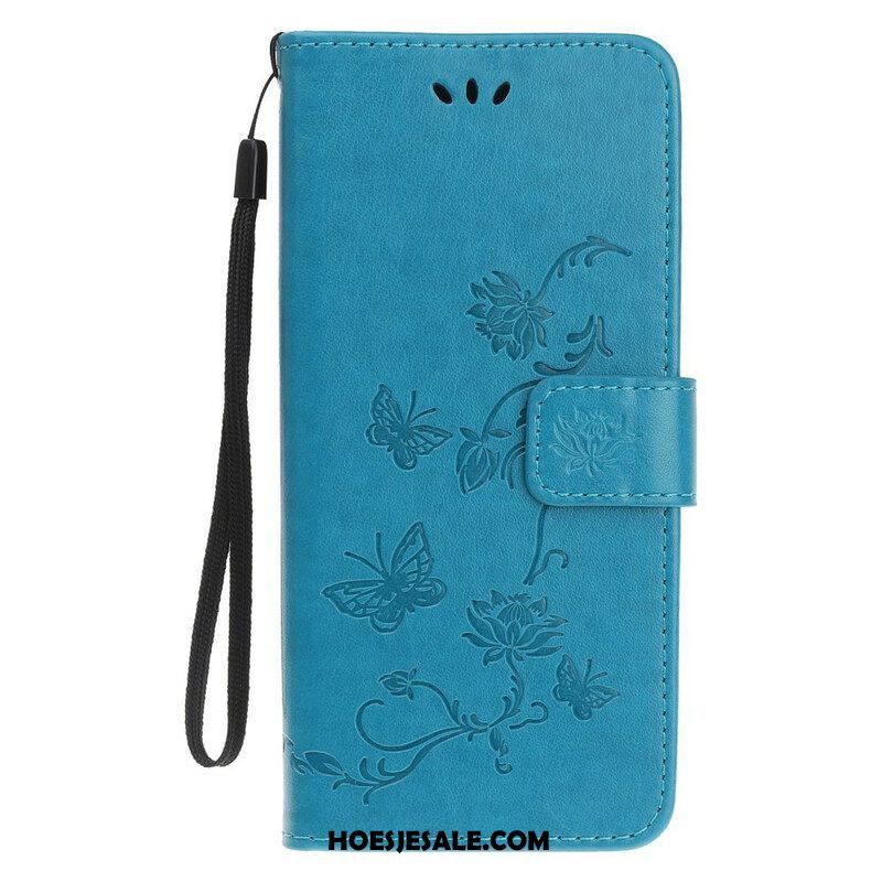 Folio-hoesje voor iPhone 13 Mini Met Ketting Vlinders En Bloemen Riem