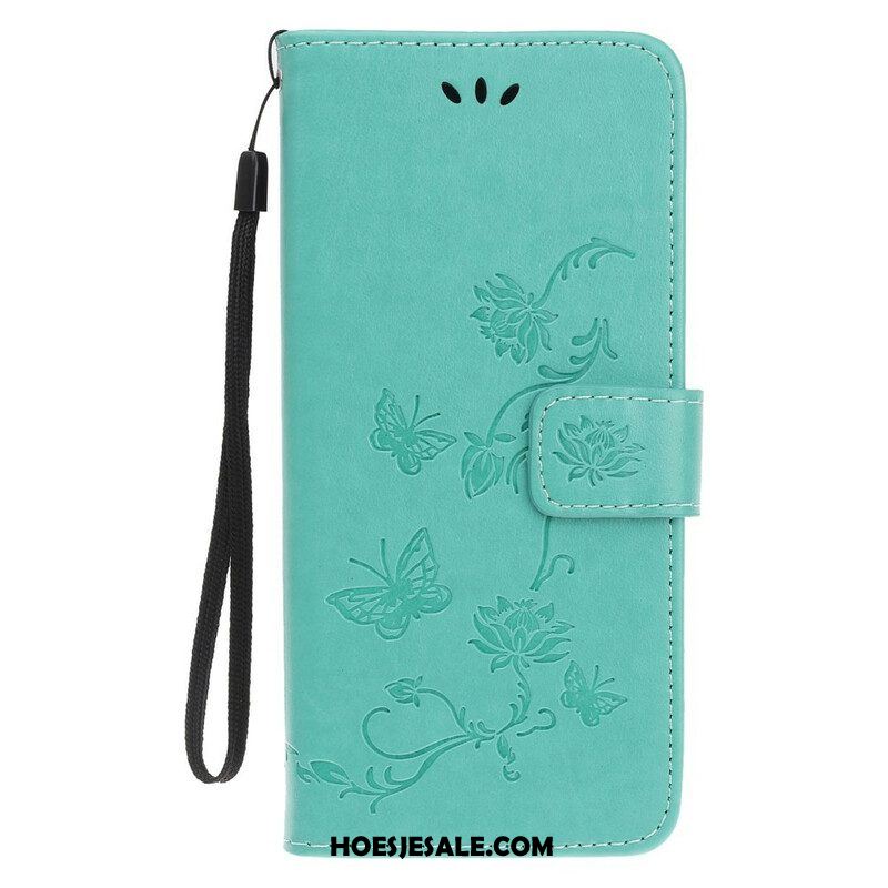 Folio-hoesje voor iPhone 13 Mini Met Ketting Vlinders En Bloemen Riem