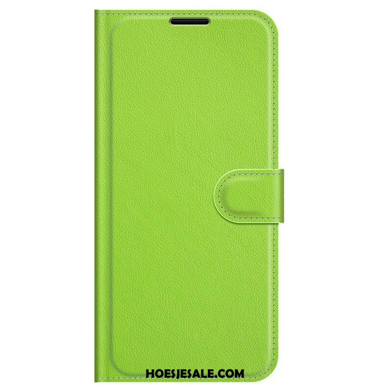 Folio-hoesje voor iPhone 13 Pro Klassiek Litchi-leereffect