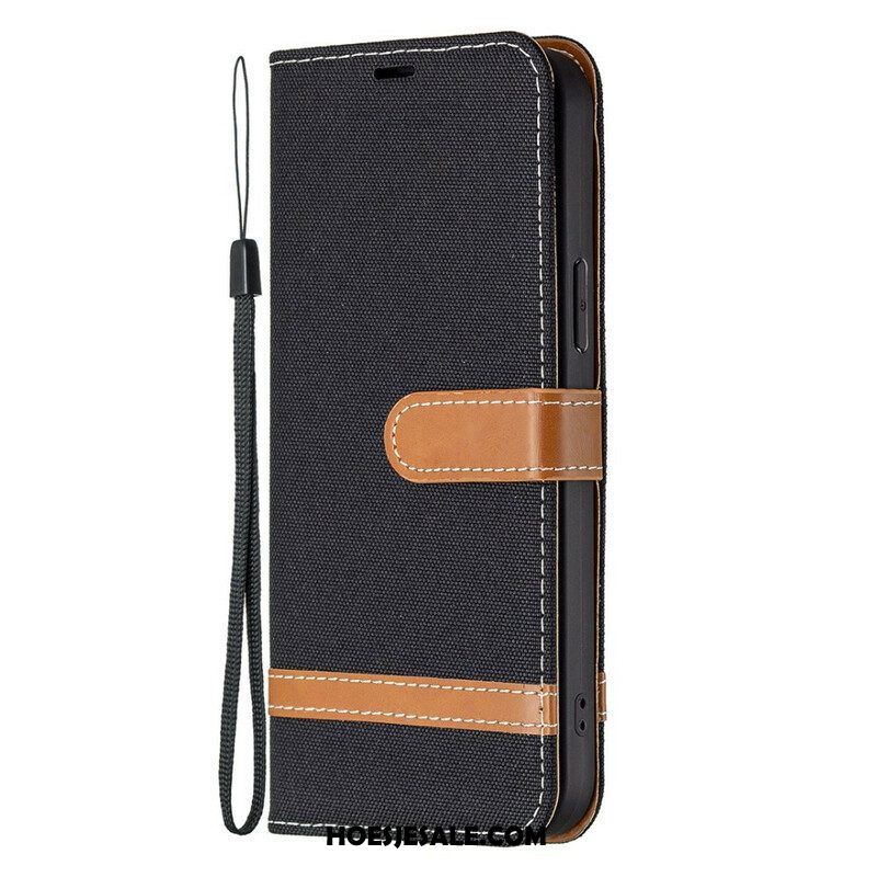 Folio-hoesje voor iPhone 13 Pro Max Met Ketting Band Van Stof En Leereffect