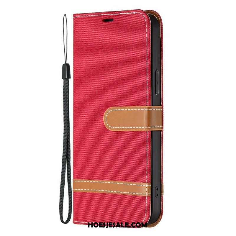 Folio-hoesje voor iPhone 13 Pro Met Ketting Band Van Stof En Leereffect