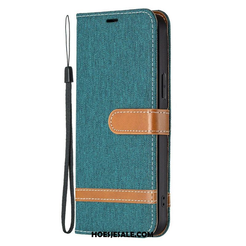 Folio-hoesje voor iPhone 13 Pro Met Ketting Band Van Stof En Leereffect