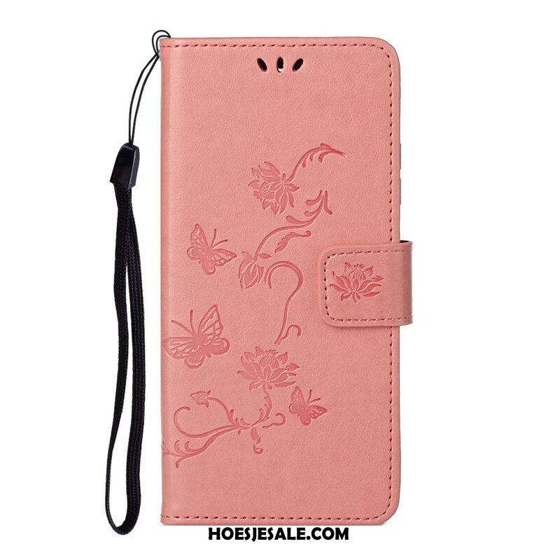 Folio-hoesje voor iPhone 13 Pro Met Ketting Vlinders En Bloemen Riem