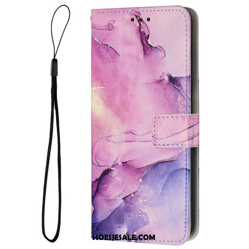 Folio-hoesje voor iPhone 14 Met Ketting Marmer Strippen