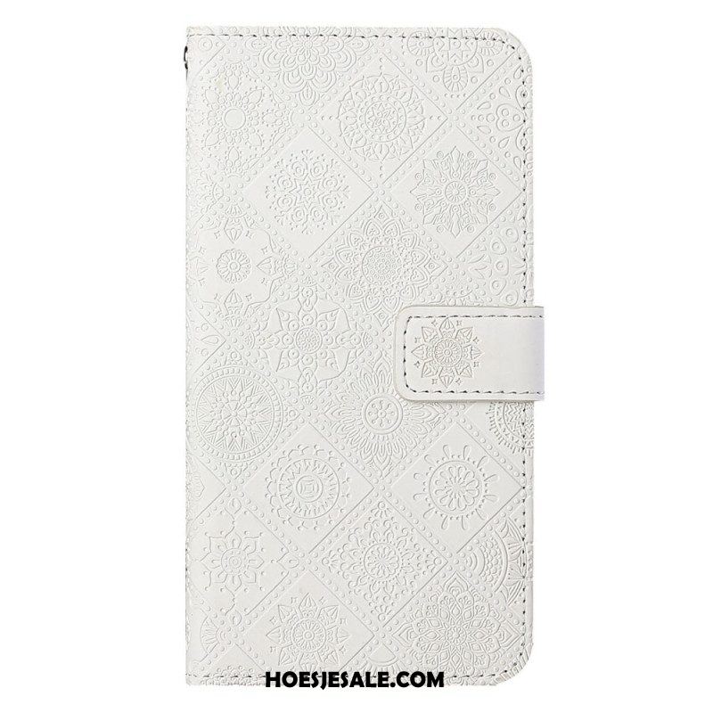 Folio-hoesje voor iPhone 14 Met Ketting Riem Tapijt Patroon