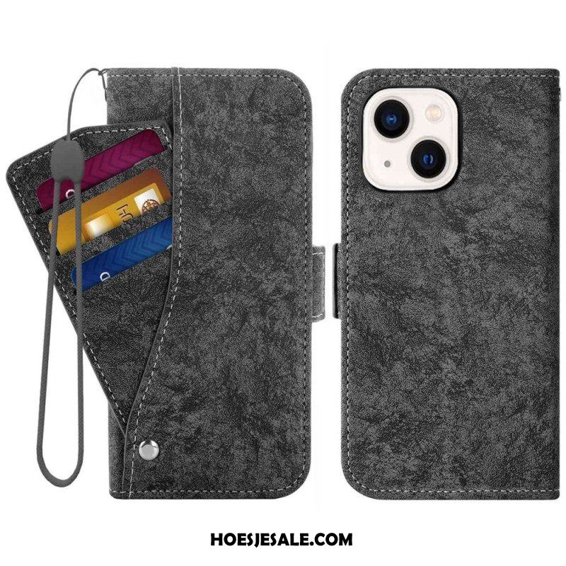 Folio-hoesje voor iPhone 14 Plus Glijdende En Lanyard-kaarthouder