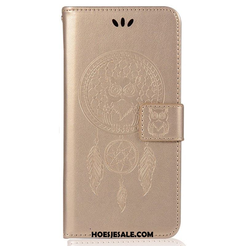 Folio-hoesje voor iPhone 14 Pro Met Ketting Uil Dromenvanger Met Riem