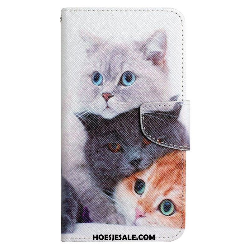 Folio-hoesje voor iPhone 15 Met Ketting Alleen Katten Met Riemen