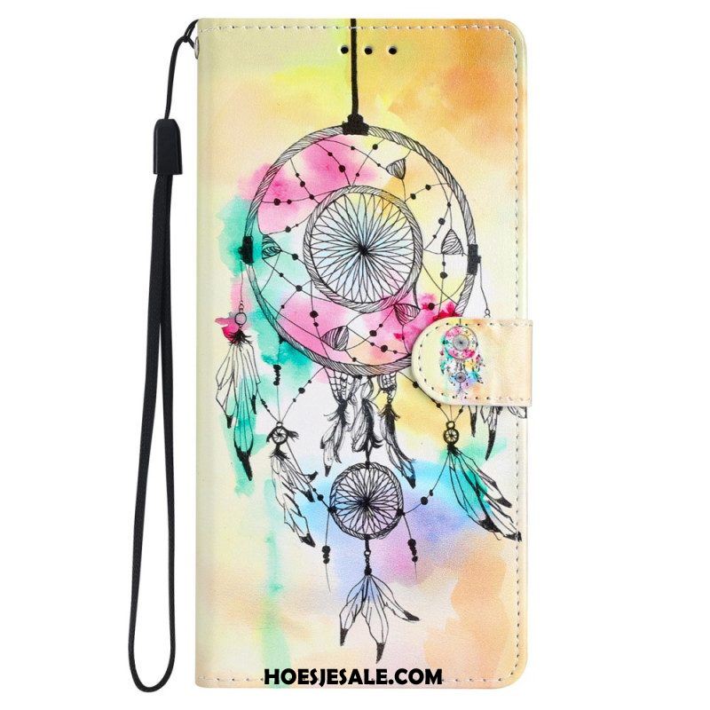 Folio-hoesje voor iPhone 15 Met Ketting Aquarel Dromenvanger Met Riem