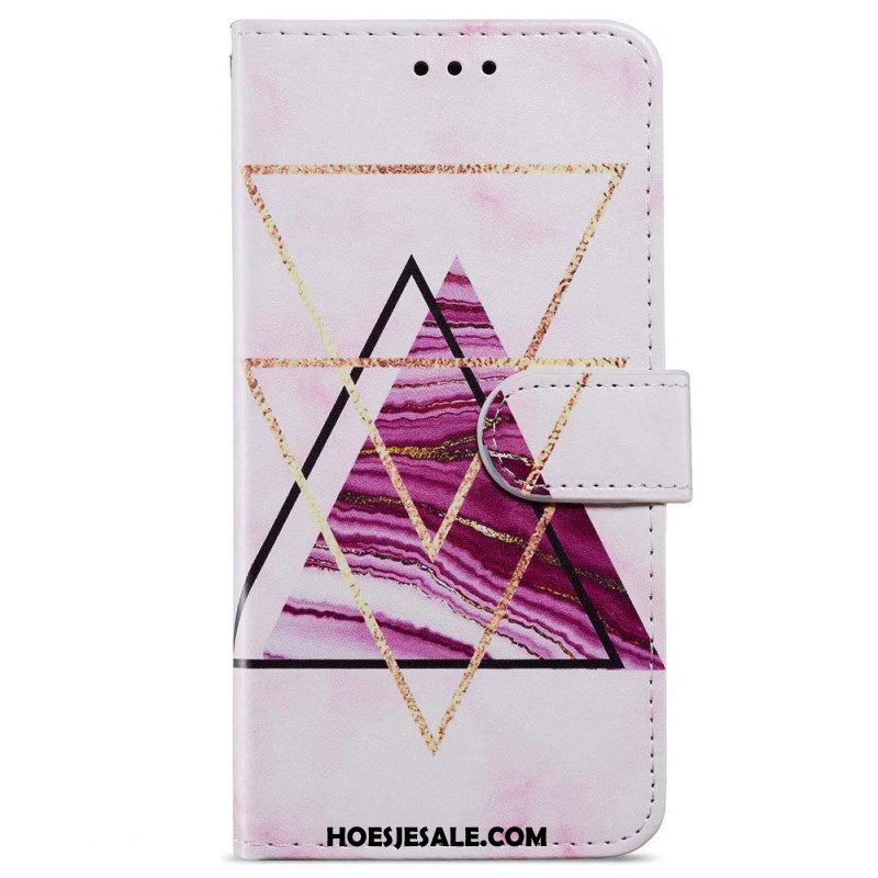 Folio-hoesje voor iPhone 15 Met Ketting Geometrisch Marmer Met Bandje